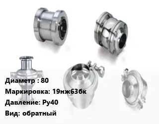 Клапан нержавеющий вакуумный 80 19нж63бк Ру40 обратный
